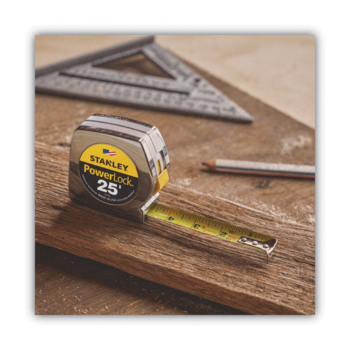 Image of Stanley® Powerlock II Power Return Rule, 1" x 25 ft, Chrome/Yellow