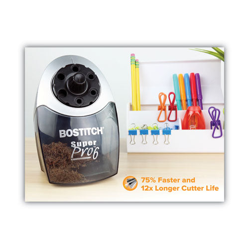 Image of Bostitch® Super Pro 6 Commercial Electric Pencil Sharpener, Ac-Powered, 6.13 X 10.69 X 9, Gray/black