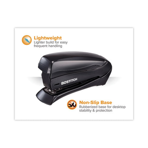Image of Bostitch® Inspire Spring-Powered Half-Strip Compact Stapler, 15-Sheet Capacity, Black