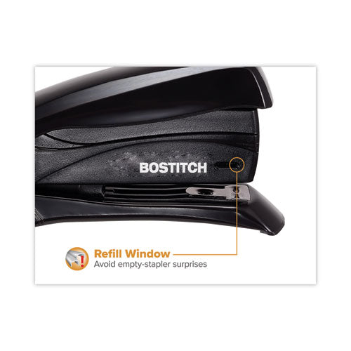 Image of Bostitch® Inspire Spring-Powered Half-Strip Compact Stapler, 15-Sheet Capacity, Black