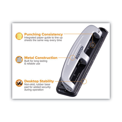 Image of Bostitch® 12-Sheet Ez Squeeze Three-Hole Punch, 9/32" Holes, Black/silver