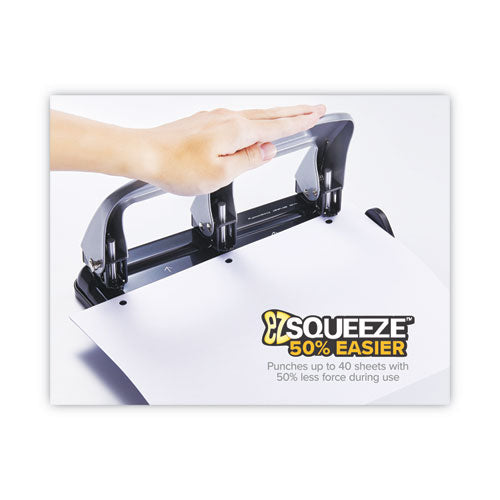 Image of Bostitch® 40-Sheet Ez Squeeze Three-Hole Punch, 9/32" Holes, Black/silver