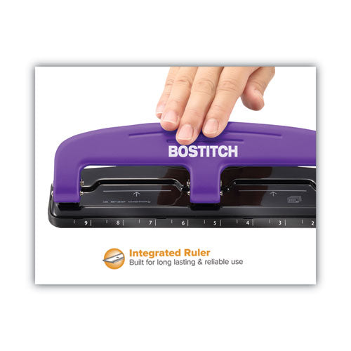 Image of Bostitch® 12-Sheet Ez Squeeze Three-Hole Punch, 9/32" Holes, Purple/black