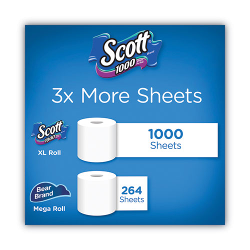 Image of Scott® Standard Roll Bathroom Tissue, Septic Safe, 1-Ply, White, 1,000 Sheets/Roll, 20/Pack, 2 Packs/Carton