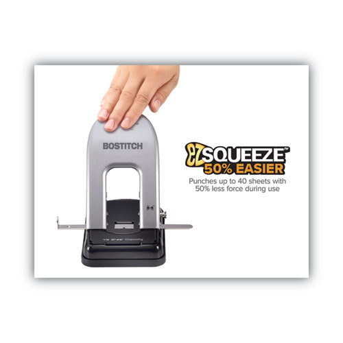 Image of Bostitch® 40-Sheet Ez Squeeze Two-Hole Punch, 9/32" Holes, Black/silver