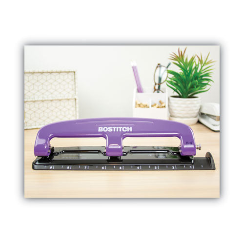 Image of Bostitch® 12-Sheet Ez Squeeze Three-Hole Punch, 9/32" Holes, Purple/black