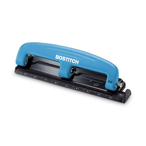 Image of Bostitch® 12-Sheet Ez Squeeze Three-Hole Punch, 9/32" Holes, Blue/black