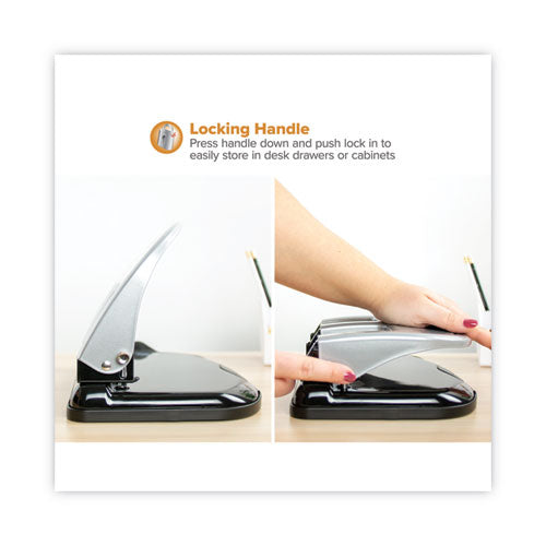 Image of Bostitch® 40-Sheet Ez Squeeze Three-Hole Punch, 9/32" Holes, Black/silver