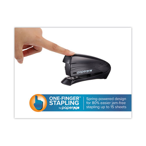Image of Bostitch® Inspire Spring-Powered Half-Strip Compact Stapler, 15-Sheet Capacity, Black