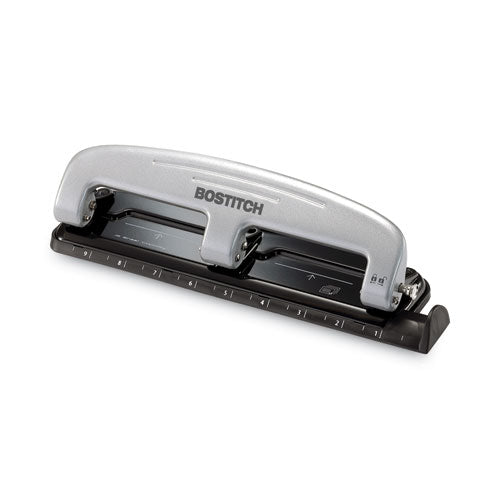 Image of Bostitch® 12-Sheet Ez Squeeze Three-Hole Punch, 9/32" Holes, Black/silver