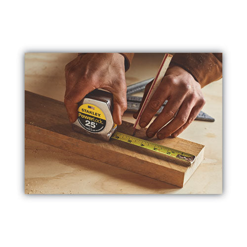Image of Stanley® Powerlock II Power Return Rule, 1" x 25 ft, Chrome/Yellow