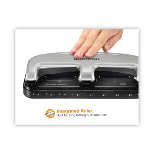Image of Bostitch® 20-Sheet Ez Squeeze Three-Hole Punch, 9/32" Holes, Black/silver