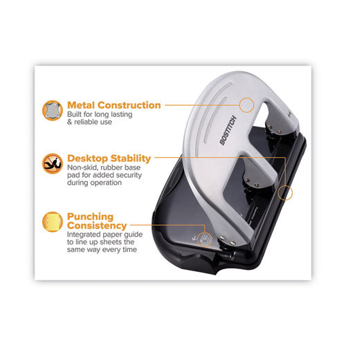 Image of Bostitch® 40-Sheet Ez Squeeze Three-Hole Punch, 9/32" Holes, Black/silver