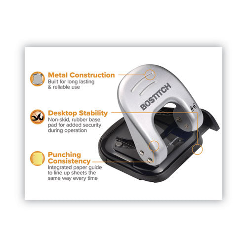 Image of Bostitch® 20-Sheet Ez Squeeze Two-Hole Punch, 9/32" Holes, Black/silver