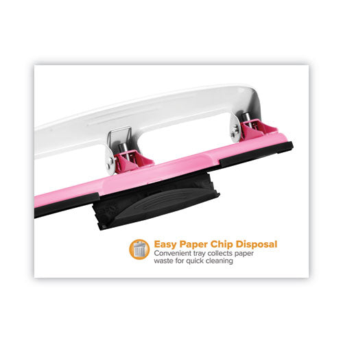 Image of Bostitch® 12-Sheet EZ Squeeze InCourage Three-Hole Punch, Breast Cancer Awareness, 9/32" Holes, Pink