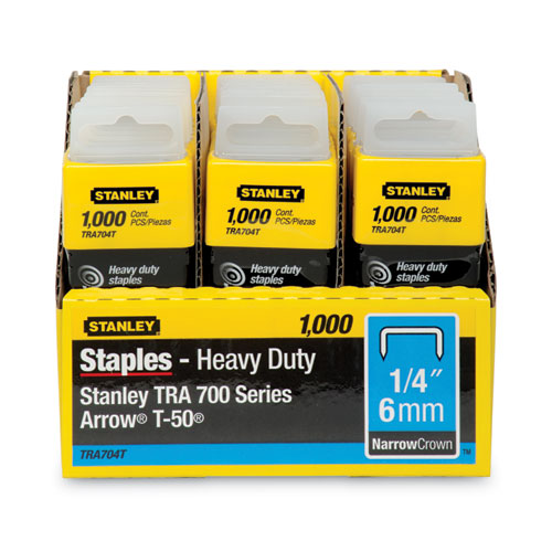 Image of Stanley® Sharpshooter Heavy-Duty Tacker Staples, 0.25" Leg, 0.5" Crown, Steel, 1,000/box