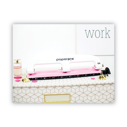 Image of Bostitch® 12-Sheet EZ Squeeze InCourage Three-Hole Punch, Breast Cancer Awareness, 9/32" Holes, Pink
