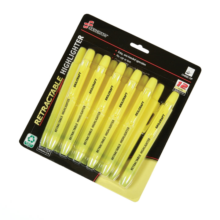 Image of Retractable Chisel Tip Highlighter, 12 Pack, Yellow Ink