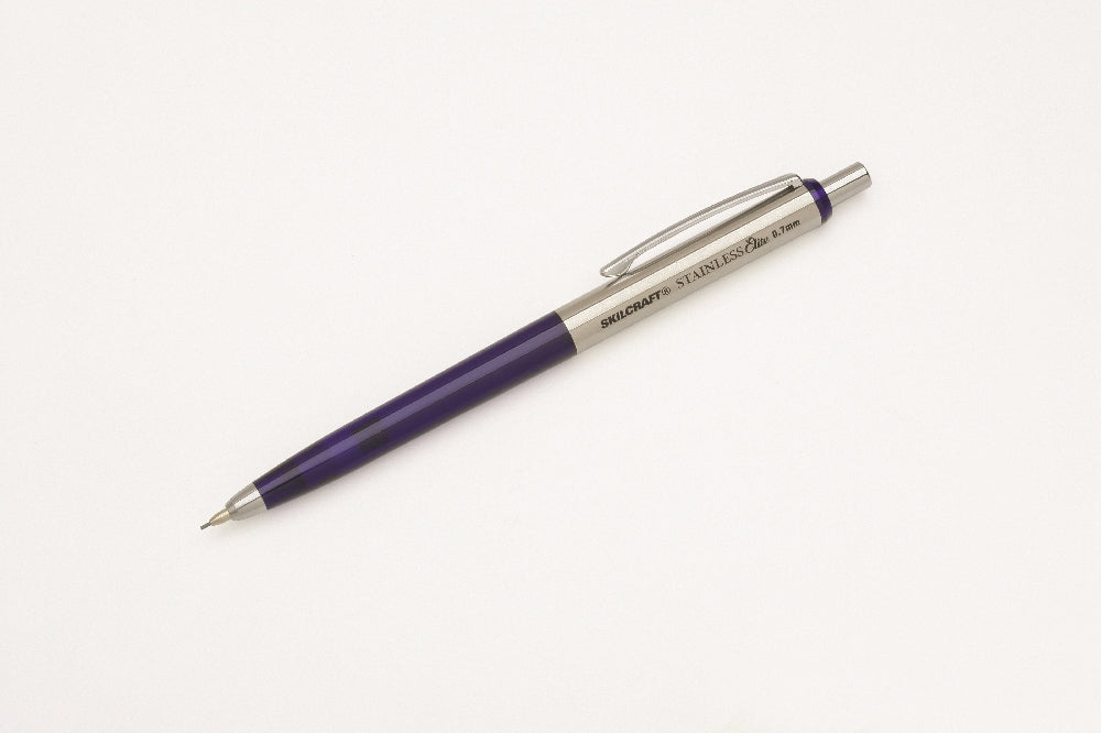 Image of Skilcraft Stainless Elite Mechanical Pencil , Medium Point, Blue and Stainless Steel Barrel