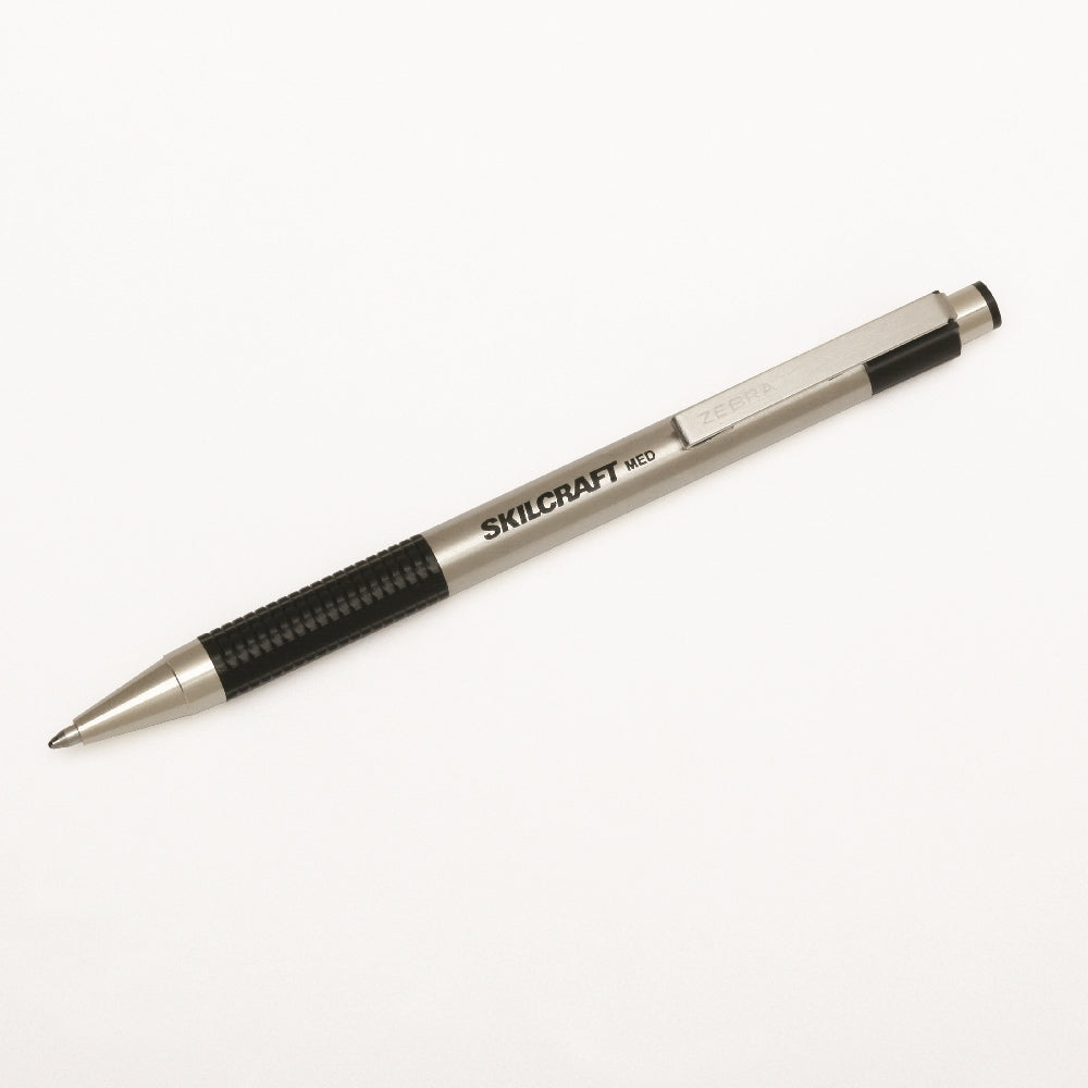 Image of Skilcraft Zebra Retractable Ballpoint Pen, Stainless Steel Barrel
