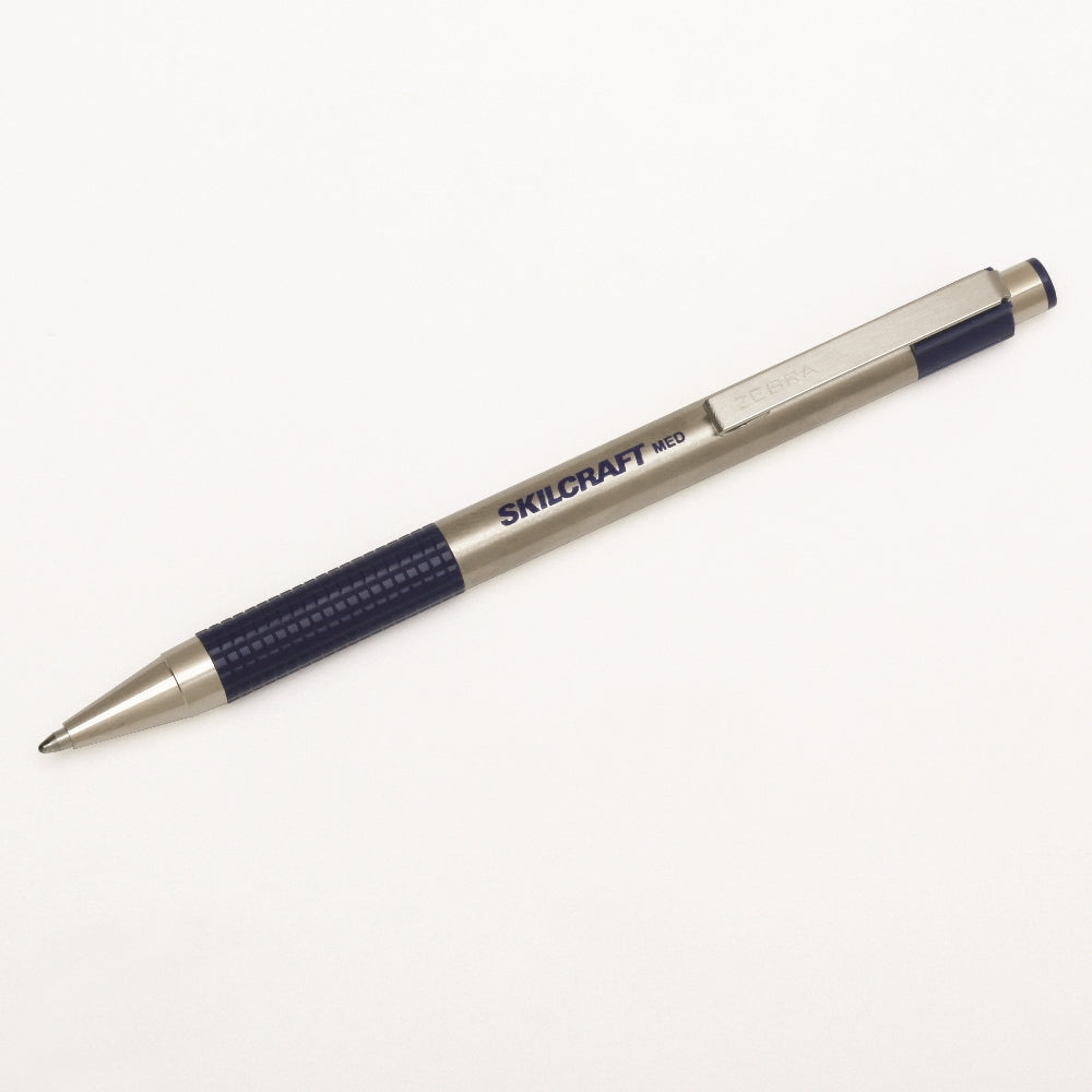 Image of Skilcraft Zebra Retractable Ballpoint Pen, Stainless Steel Barrel