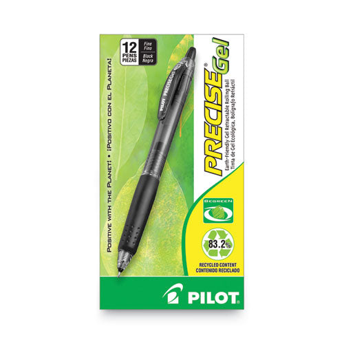 Image of Pilot® Precise Gel BeGreen Gel Pen, Retractable, Fine 0.7 mm, Black Ink, Smoke Barrel, Dozen
