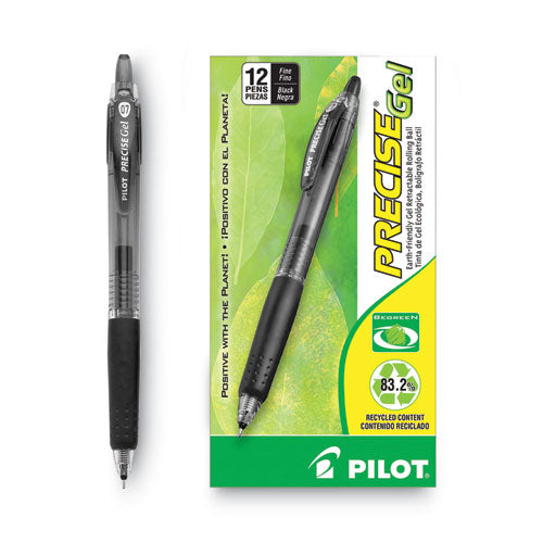 Image of Pilot® Precise Gel BeGreen Gel Pen, Retractable, Fine 0.7 mm, Black Ink, Smoke Barrel, Dozen
