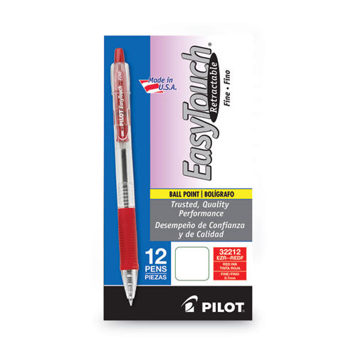 Image of Pilot® Easytouch Ballpoint Pen, Retractable, Fine 0.7 Mm, Red Ink, Clear Barrel, Dozen