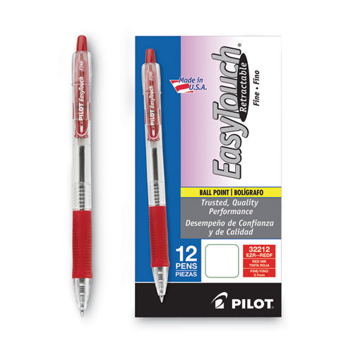 Image of Pilot® Easytouch Ballpoint Pen, Retractable, Fine 0.7 Mm, Red Ink, Clear Barrel, Dozen