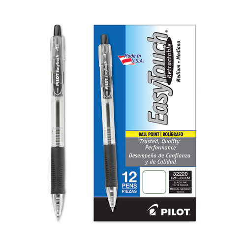 Image of Pilot® Easytouch Ballpoint Pen, Retractable, Medium 1 Mm, Black Ink, Clear Barrel, Dozen