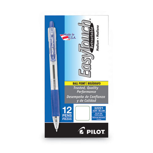 Image of Pilot® Easytouch Ballpoint Pen, Retractable, Medium 1 Mm, Blue Ink, Clear Barrel, Dozen