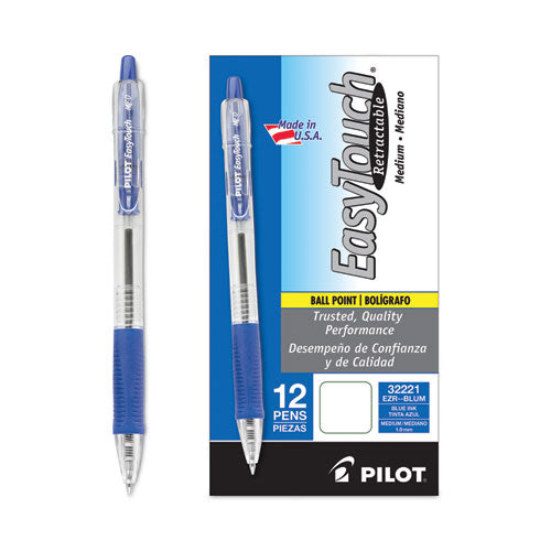 Image of Pilot® Easytouch Ballpoint Pen, Retractable, Medium 1 Mm, Blue Ink, Clear Barrel, Dozen