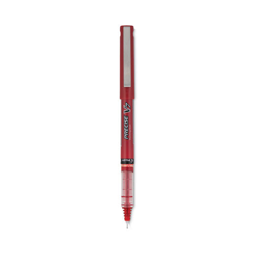 Image of Pilot® Precise V7 Rollerball Pen, Stick, Fine 0.7 mm, Red Ink, Red/Clear Barrel, Dozen