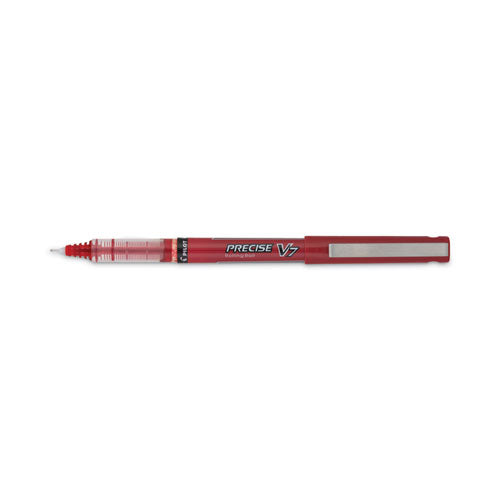 Image of Pilot® Precise V7 Rollerball Pen, Stick, Fine 0.7 mm, Red Ink, Red/Clear Barrel, Dozen