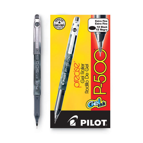 Image of Pilot® Precise P-500 Gel Pen, Stick, Extra-Fine 0.5 Mm, Black Ink, Black Barrel, Dozen