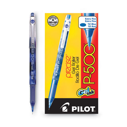Image of Pilot® Precise P-500 Gel Pen, Stick, Extra-Fine 0.5 Mm, Blue Ink, Blue Barrel, Dozen