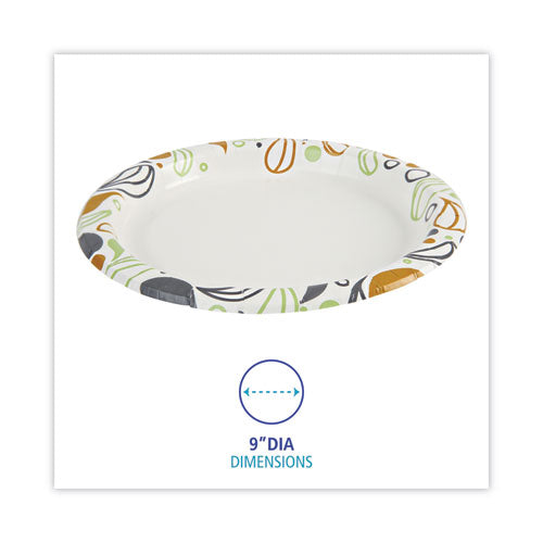 Image of Boardwalk® Deerfield Printed Paper Plates, 9" dia, Coated/Soak Proof, White/Yellow/Green/Purple, 125/Pack, 8 Packs/Carton