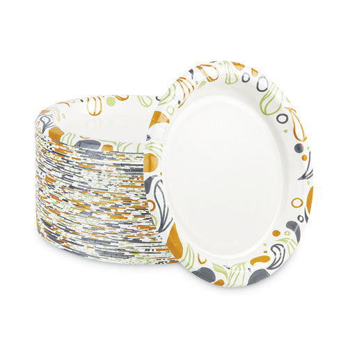 Image of Boardwalk® Deerfield Printed Paper Plates, 9" dia, Coated/Soak Proof, White/Yellow/Green/Purple, 125/Pack, 8 Packs/Carton