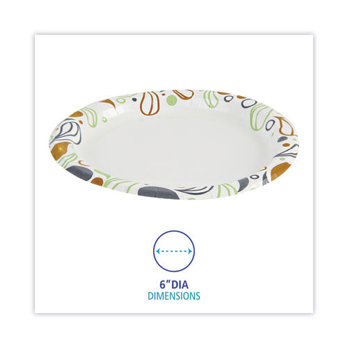 Image of Boardwalk® Deerfield Printed Paper Plates, 6" dia, Coated/Soak Proof, White/Yellow/Green/Purple, 250/Pack, 4 Packs/Carton