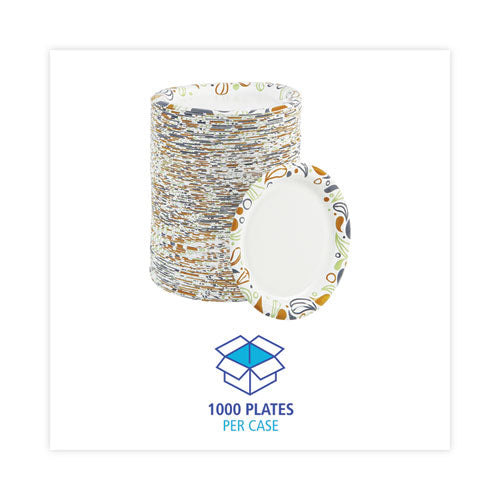 Image of Boardwalk® Deerfield Printed Paper Plates, 6" dia, Coated/Soak Proof, White/Yellow/Green/Purple, 250/Pack, 4 Packs/Carton