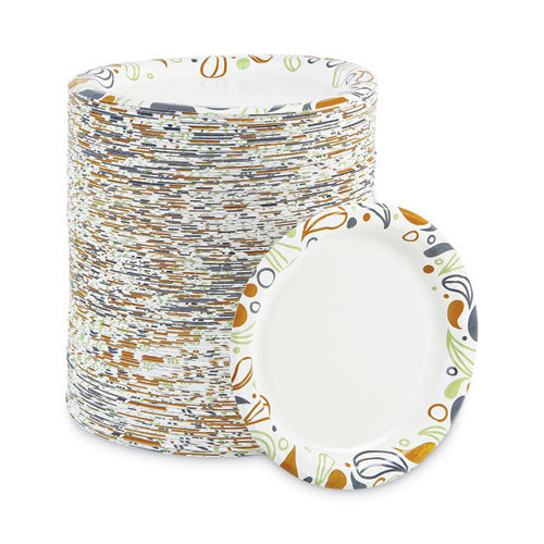 Image of Boardwalk® Deerfield Printed Paper Plates, 6" dia, Coated/Soak Proof, White/Yellow/Green/Purple, 250/Pack, 4 Packs/Carton