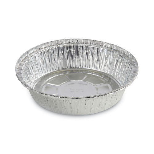 Image of Boardwalk® Round Aluminum To-Go Containers, 250 Gauge, 24 oz, 7" Diameter x 1.47" h, Silver, 500/Carton