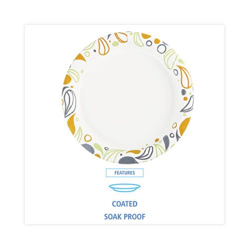 Image of Boardwalk® Deerfield Printed Paper Plates, 9" dia, Coated/Soak Proof, White/Yellow/Green/Purple, 125/Pack, 8 Packs/Carton