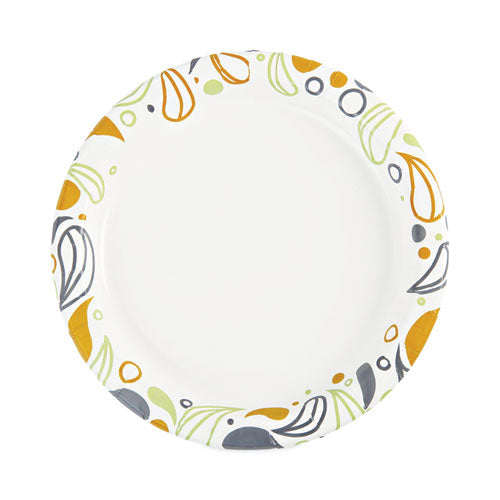 Image of Boardwalk® Deerfield Printed Paper Plates, 9" dia, Coated/Soak Proof, White/Yellow/Green/Purple, 125/Pack, 8 Packs/Carton