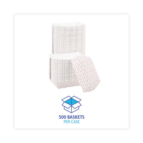 Image of Boardwalk® Paper Food Baskets, 3 Lb Capacity, Red/white, 500/carton