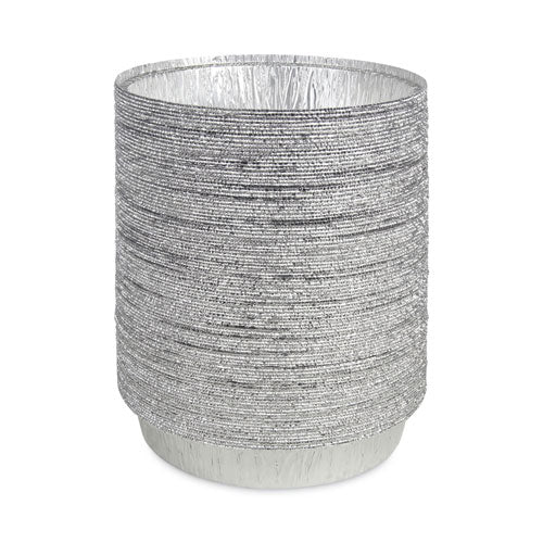 Image of Boardwalk® Round Aluminum To-Go Containers, 300 Gauge, 48 oz, 9" Diameter x 1.66" h, Silver, 500/Carton