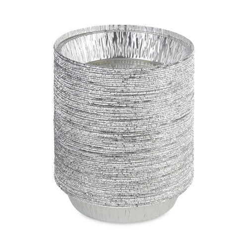 Image of Boardwalk® Round Aluminum To-Go Containers, 250 Gauge, 24 oz, 7" Diameter x 1.47" h, Silver, 500/Carton