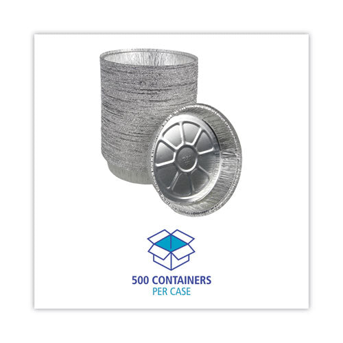 Image of Boardwalk® Round Aluminum To-Go Containers, 300 Gauge, 48 oz, 9" Diameter x 1.66" h, Silver, 500/Carton