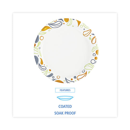 Image of Boardwalk® Deerfield Printed Paper Plates, 6" dia, Coated/Soak Proof, White/Yellow/Green/Purple, 250/Pack, 4 Packs/Carton