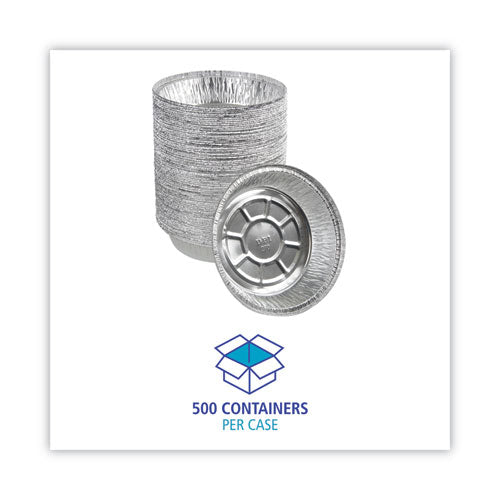 Image of Boardwalk® Round Aluminum To-Go Containers, 250 Gauge, 24 oz, 7" Diameter x 1.47" h, Silver, 500/Carton